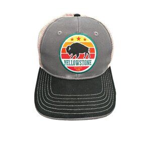Yellowstone National Park Hat Snapback Baseball Cap Gray Black Bison Trucker